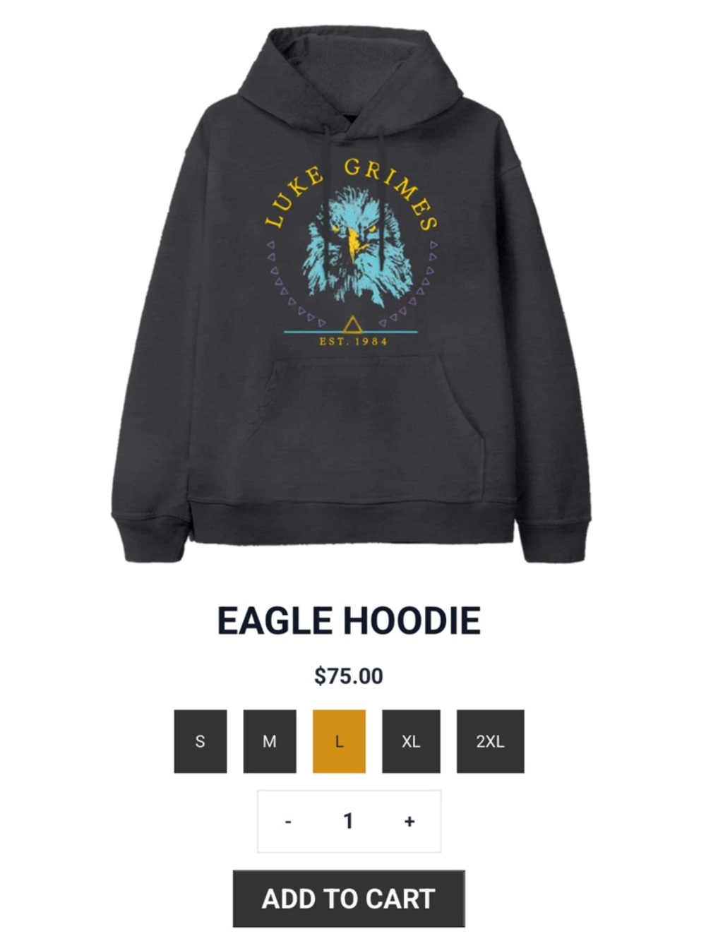 Like-New L Luke Grimes Eagle Hoodie - charcoal gray sold out! $75 new
